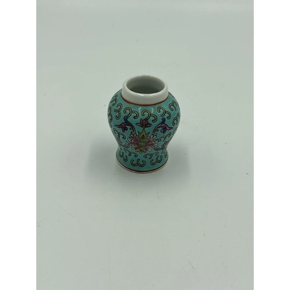 VTG Chinese Turquoise Famille Rose Minature‎ Ginger Jar 3.25